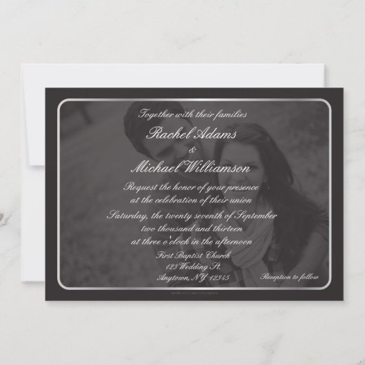 Zilveren en zwarte bruiloft kaart (Achterkant)