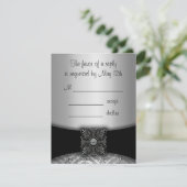 Zilveren en zwarte Damask RSVP-kaarten RSVP Kaartje (Staand voorkant)