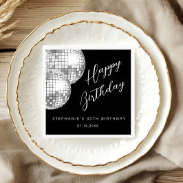 Zilveren en zwarte discobal volwassen verjaardagsf servet