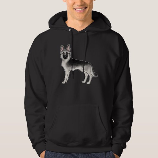 Zilveren en zwarte Duitse herder GSD Hondenontwerp Hoodie (Voorkant)