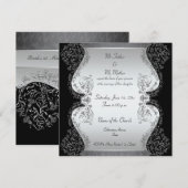 Zilveren en zwarte Elegant trouwuitnodigingen Kaart (Voorkant / Achterkant)