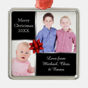 Zilveren en zwarte gepersonaliseerde geschenk met metalen ornament