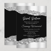 Zilveren en zwarte glam tranen Sweet Sixteen