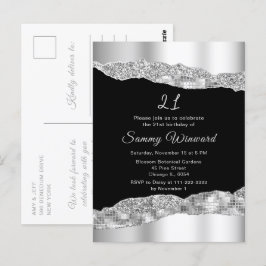 Zilveren en zwarte glam tranen verjaardagsfeest briefkaart