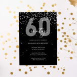 Zilveren en zwarte glitter schitteren 60ste verjaa kaart<br><div class="desc">Deze prachtige 60e uitnodiging is voorzien van zilveren sprankelschijven op een zwarte achtergrond. Voor meer geavanceerde aanpassingen van dit ontwerp,  bijvoorbeeld het wijzigen van de lay-out,  het lettertype of de tekstgrootte,  klikt u op de knop "AANPASSEN" hierboven. Neem contact met mij op voor eventuele vragen!</div>