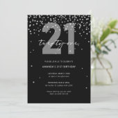 Zilveren en zwarte glitter schittering 21e verjaar kaart (Staand voorkant)