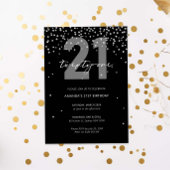 Zilveren en zwarte glitter schittering 21e verjaar kaart
