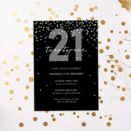 Zilveren en zwarte glitter schittering 21e verjaar kaart