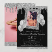 Zilveren en zwarte glittersuiker Foto Frame Kaart (Voorkant / Achterkant)