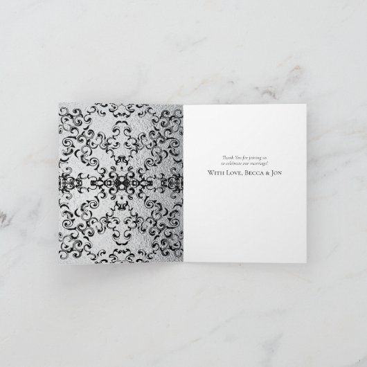 Zilveren en zwarte gotische bruiloft bedankkaart (Binnen)
