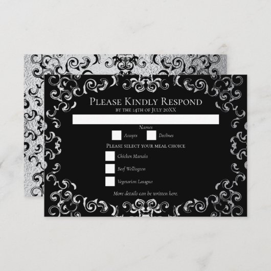 Zilveren en zwarte gotische bruiloft kaart (Voorkant / Achterkant)