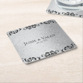 Zilveren en zwarte gotische bruiloft kartonnen onderzetters (Schuin)