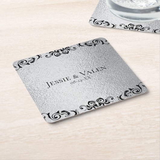 Zilveren en zwarte gotische bruiloft kartonnen onderzetters (Schuin)