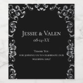 Zilveren en zwarte gotische bruiloft wijn etiket (Enkel label)