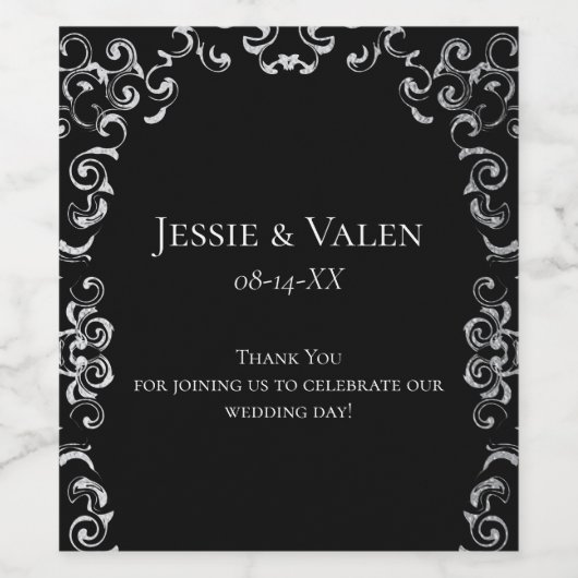 Zilveren en zwarte gotische bruiloft wijn etiket (Enkel label)