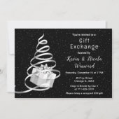 Zilveren en zwarte kerstcadeau-uitwisseling kaart (Voorkant)