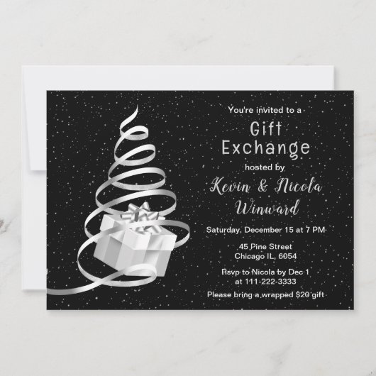 Zilveren en zwarte kerstcadeau-uitwisseling kaart (Voorkant)