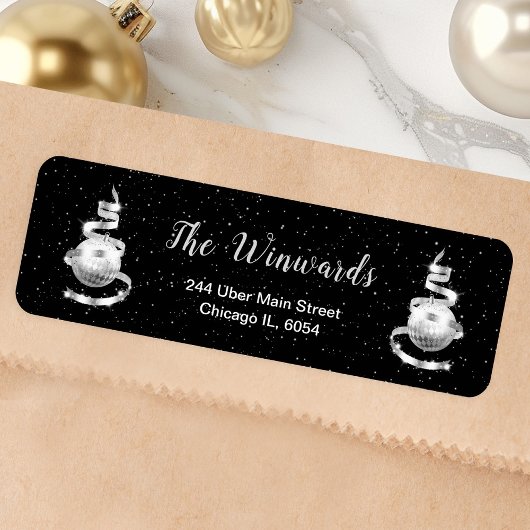 Zilveren en zwarte kerstversiering etiket