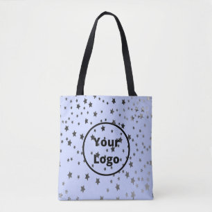 Zilveren en zwarte sterren op blauw tote bag