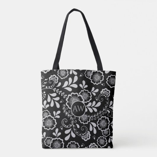 Zilveren en zwarte Victoriaanse kant-monogram Tote Bag (Achterkant)
