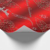 Zilveren Engelen Feestelijk Rood en Zilver Kerstmi Cadeaupapier (Hoek)