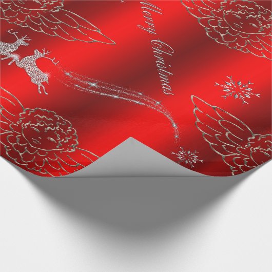 Zilveren Engelen Feestelijk Rood en Zilver Kerstmi Cadeaupapier (Hoek)