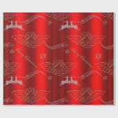 Zilveren Engelen Feestelijk Rood en Zilver Kerstmi Cadeaupapier (Vlak)