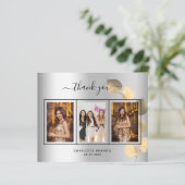 Zilveren eucalyptus foto verjaardag bedankkaart (Staand voorkant)