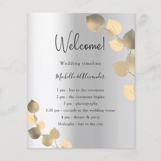 Zilveren eucalyptus gouden trouwprogramma budget flyer (Voorkant)