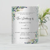 Zilveren Eucalyptus groen script bruiloft Kaart (Staand voorkant)