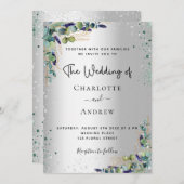 Zilveren Eucalyptus groen script bruiloft Kaart (Voorkant / Achterkant)