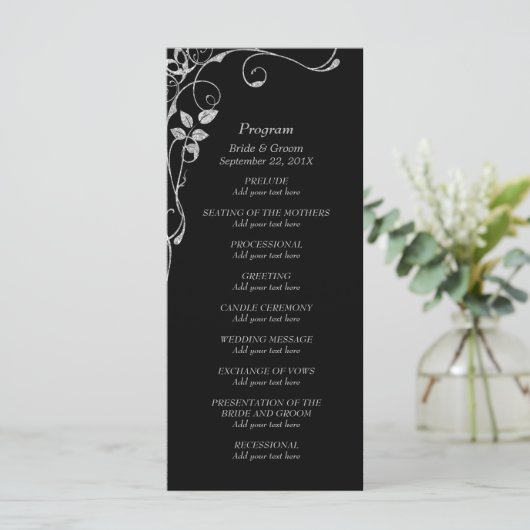 Zilveren Faux Diamond Border Wedding Programma Programmakaart (Staand voorkant)