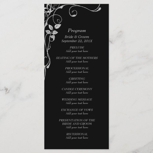 Zilveren Faux Diamond Border Wedding Programma Programmakaart (Voorkant)