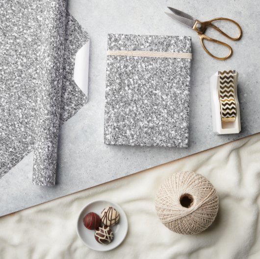Zilveren faux glitter cadeaupapier (Crafts)