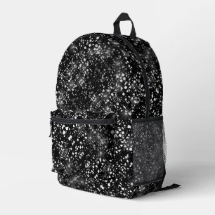 Zilveren Faux Glitter Glitter Glinstering op Zwart Bedrukte Rugzak