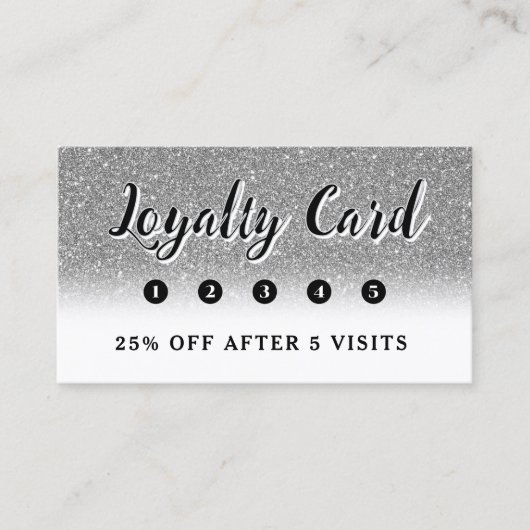 Zilveren faux glitter loyalty card visitekaartje (Voorkant)