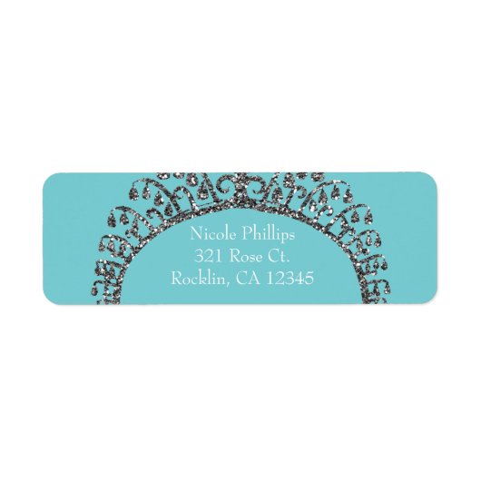 Zilveren Faux Glitter Tiara Crown Party Uitnodigin Etiket (Voorkant)