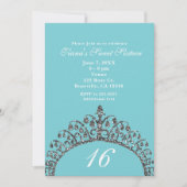 Zilveren Faux Glitter Tiara Crown Sweet 16 Party Kaart (Voorkant)