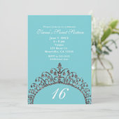 Zilveren Faux Glitter Tiara Crown Sweet 16 Party Kaart (Staand voorkant)