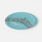 Zilveren Faux Glitter Tiara Crown Verjaardagsfeest Papieren Bordje (Gekanteld)