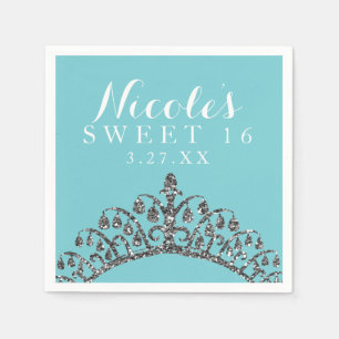 Zilveren Faux Glitter Tiara Crown Verjaardagsfeest Servetten