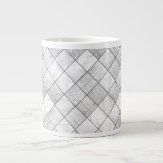 Zilveren Faux Patchwork Quiltpatroon Grote Koffiekop (Voorkant)