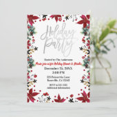 Zilveren feestdag Poinsettia Bloemen Kerstmis Kaart (Staand voorkant)