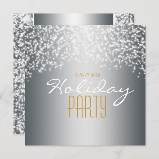 Zilveren feestelijke glitter uitnodiging (Voorkant / Achterkant)
