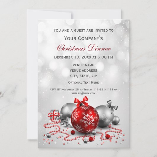 zilveren feestelijke zakelijke kerstfeest uitnodig kaart (Voorkant)