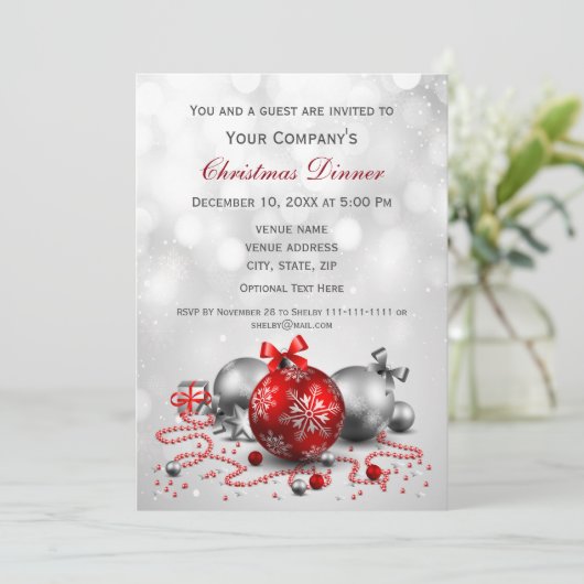 zilveren feestelijke zakelijke kerstfeest uitnodig kaart (Staand voorkant)