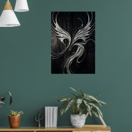 Zilveren Feniks Oprijzende Donkere Kunstprint Post Poster
