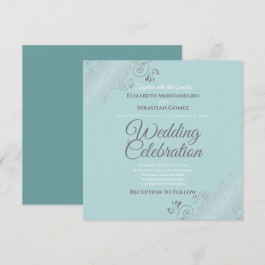 Zilveren filigraan Elegant Licht Blauwgroen Vierka Kaart (Voorkant / Achterkant)