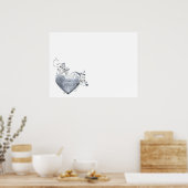 Zilveren Filigree Hart & Witte Rozen Poster (Keuken)