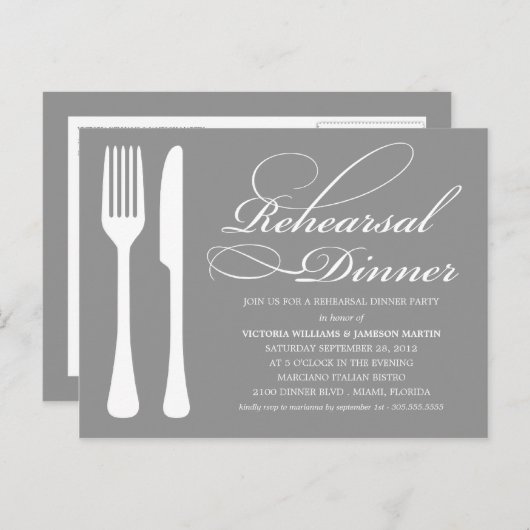 ZILVEREN FLATWARE | REPETITIEDINER UITNODIGEN UITNODIGING BRIEFKAART (Voorkant / Achterkant)